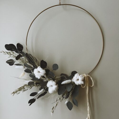 Preserved eucalyptus and cotton wreath