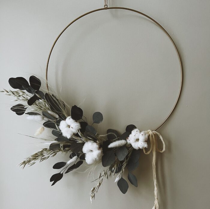 Preserved eucalyptus and cotton wreath