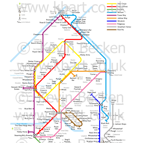 Vale of Belvoir PITSTOP map of Pubs, Inns and Taverns