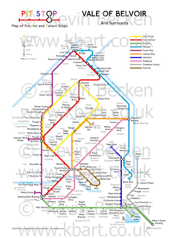 Vale of Belvoir PITSTOP map of Pubs, Inns and Taverns